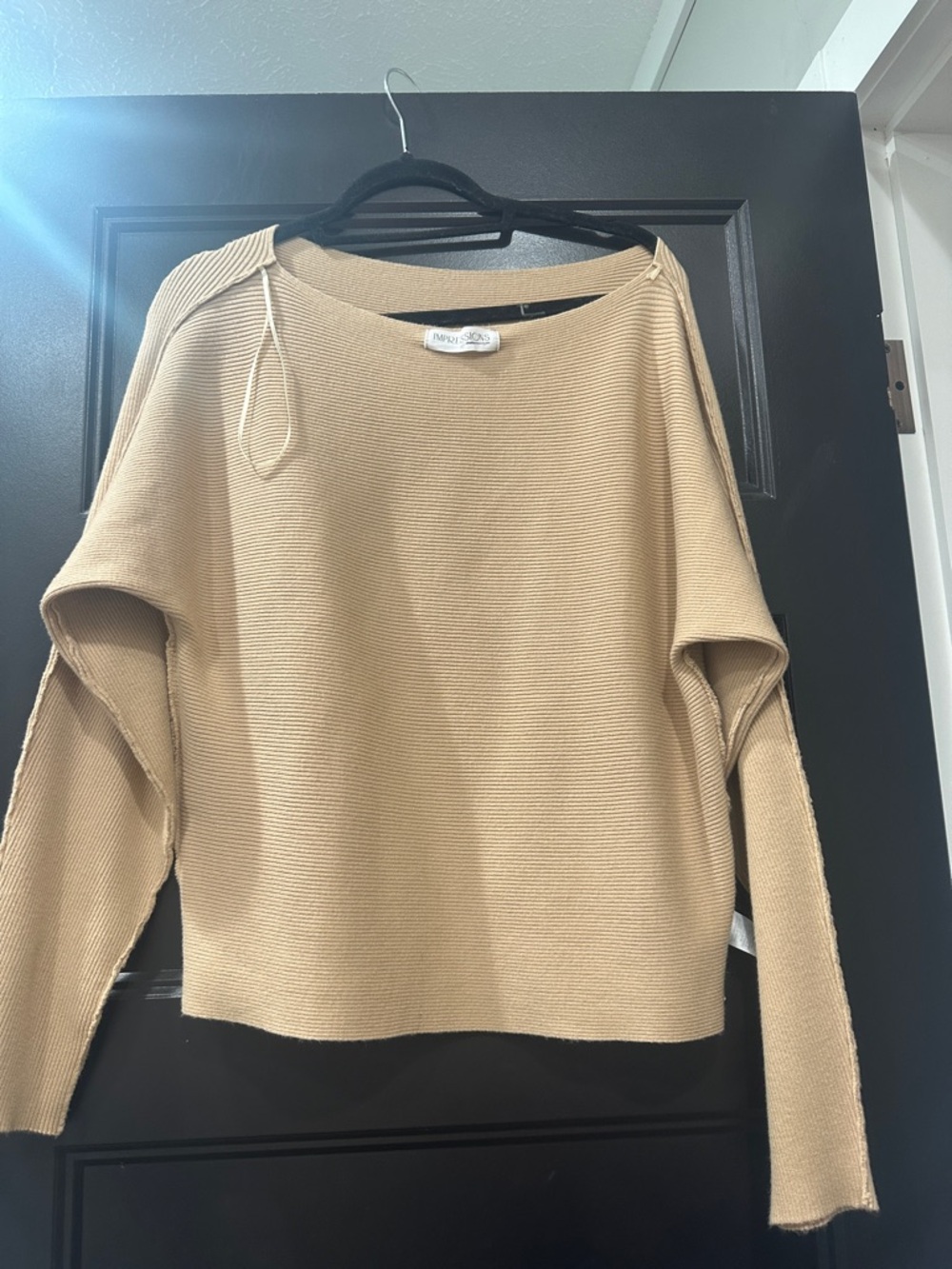 Impressions Beige Boxy Ribbed Crewneck Sweater